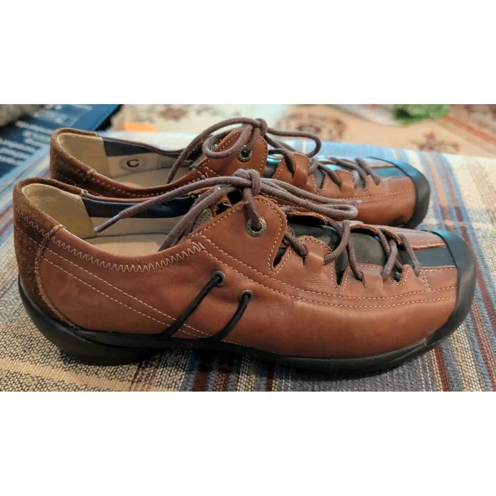 Wolky Shoes Womens 38 Dion Casual Lace Up Sneakers Brown Black Leather Flats
